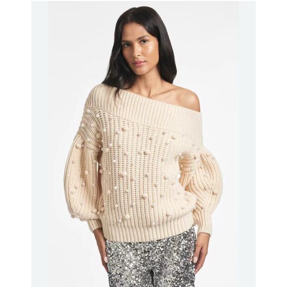 NWT Designer Sachin & Babi Kit Embellished Off-Shoulder Sweater Size XL In Ivory - Picture 1 of 5